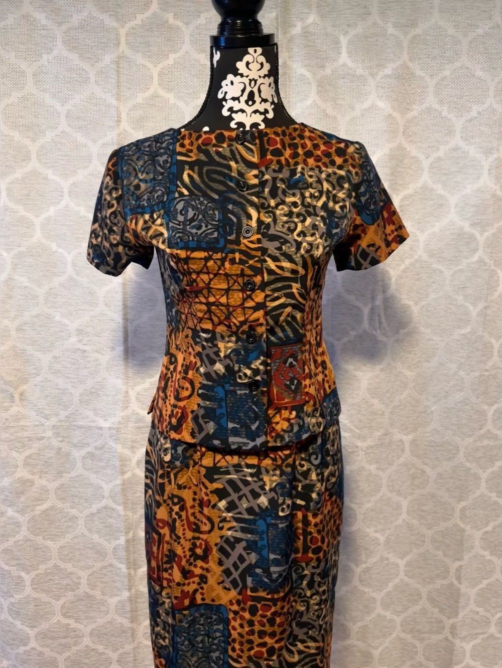 90s Pine Cove Patchwork Two Piece Geometric Earth tone skirt set size 2 -As Is